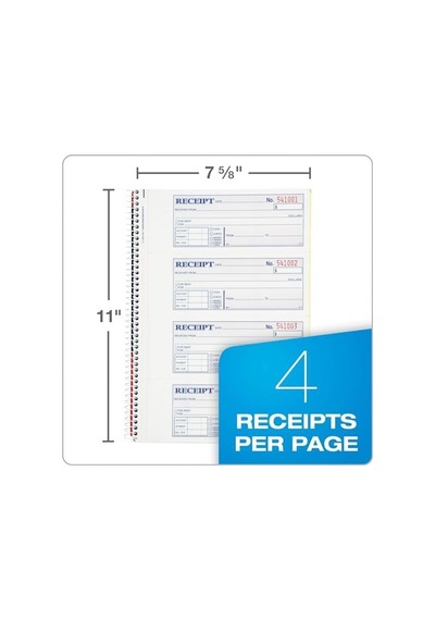 "money/rent Receipt Bk, Spiral, 2-parça, 7 5/8" X11,200/bk, Sold As 1 Her Biri