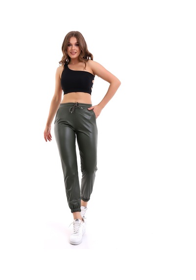 Winmoda34 Paça Lastikli Deri Pantolon Içi Kürklü Yeşil