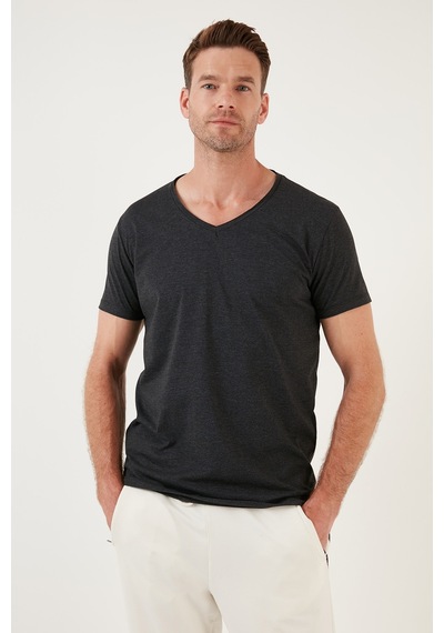 Buratti Pamuklu Slim Fit V Yaka Basic Erkek T Shirt 5412001 Koyu Gri