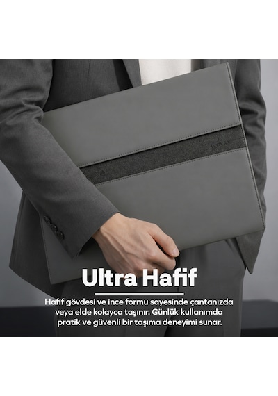 Woyax S-touch 15-16 İnç Kahverengi Nfc Özellikli Laptop Çantası Su Geçirmez Apple Macbook Uyumlu Kılıfı Apple iPad Tablet El Çantası Gri