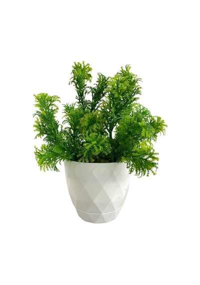 Yapay Çiçek Beyaz Saksıda Fesleğen Dekoratif Masa Çiçeği 25Cm