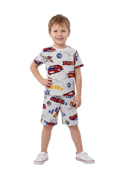 New Kids Araba Baskı Erkek Çocuk Şortlu Takım2-91146 Gri