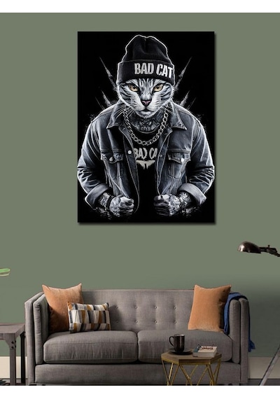 Kanvas Tablo Kötü Kedi 100cmx140cm