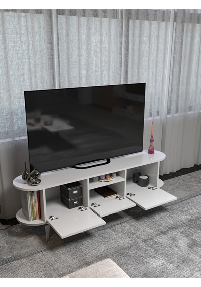 Tv Sehpası Mira Gümüş 5033 Beyaz 160 Cm 35 Cm 50 Cm Metalik