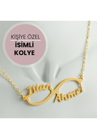 Kişiye - 723 - Özel Sonsuzluk Çift İsim Yazılı - Spt-gld - Kolye Sarı altın