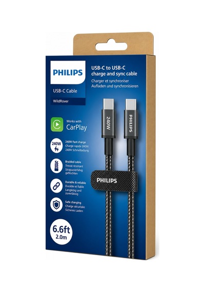 Philips DLC7060C/00 USB-C to USB-C Şarj ve Veri Kablosu 2 m, 240W PD 3.1, 5A, Örgülü, USB 2.0