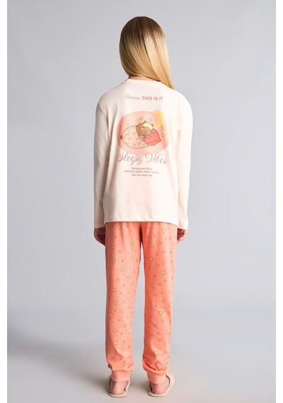 Defacto Bisiklet Yaka Uzun Kollu Baskılı Regular Fit 2li Pijama Takımı Kız Çocuk I2286a826auer233 Ekru-er233