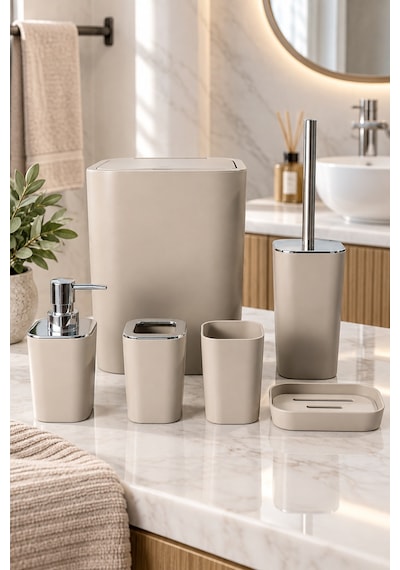 Velvet 6 Parça Banyo Seti Bej