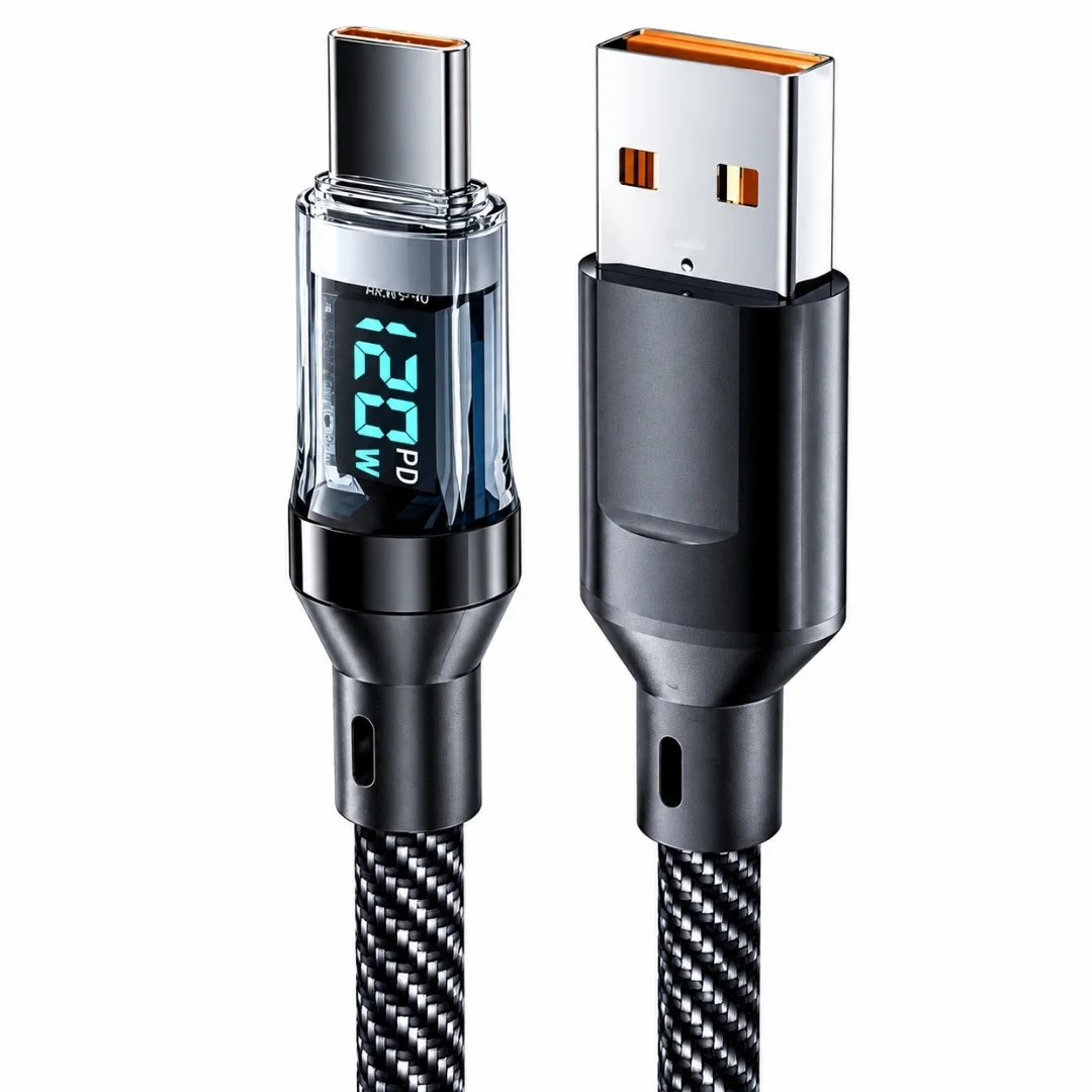 Usb Type C Hızlı Telefon Data Şarj Kablosu Led Ekranlı Dijital 120w Veri Kablosu 1 Metre