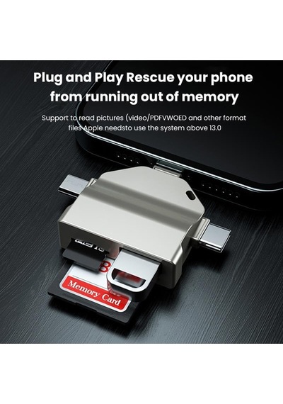 Apera Nr18 Otg 7 İn 1 Lightning Type C Usb Micro Usb Hafıza Kart Okuyucu Ios 13 İphone Android