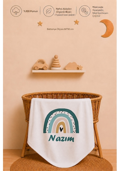 Pia Baby Kişiye Özel Erkek Bebek Tulum Set 4 Parça %100 Pamuk İsimli Organik Baskılı Battaniyeli 1092btyx Krem