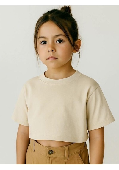 R.g Kız Çocuk Pamuklu Basic Crop T-shirt-15860 Bej R.g Kız Çocuk Pamuklu Basic Crop T-shirt-15860 Bej