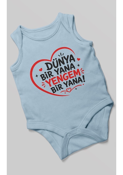 Morivokids Dünya Bir Yana Yengem Bir Yana Sıfır Kol Bebek Zıbını %100 Pamuk Bebe Mavisi