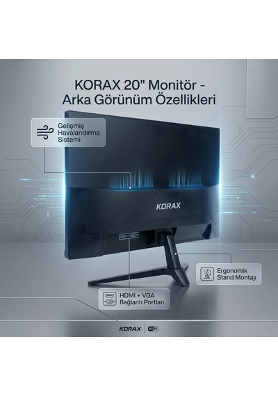 Korax 20 Inch" 1600x900 60hz Slim Bezel Led Masaüstü Monitör