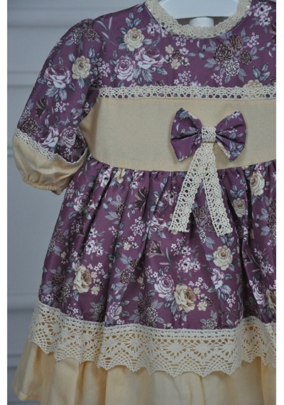 Dantelliçıtır Çiçek Desenli Vintage Elbise Vişne Kurusu