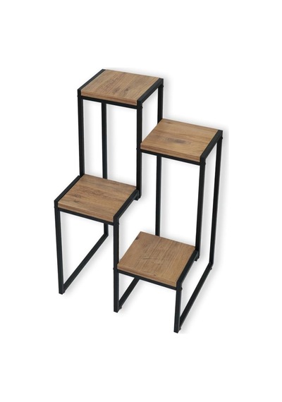 Dekoratif Metal Gövdeli 4 Ahşap Raflı Saksılık Katlı Dikey Saksı Standı Çiçeklik Bahçe Ve Balkon Dekoru Garden
