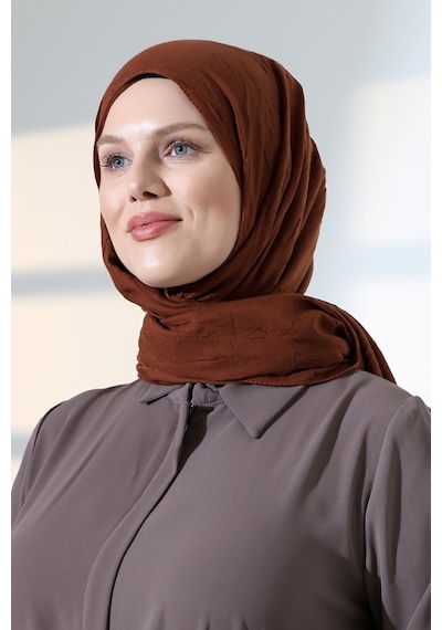 Kadın Tesettür Bambu Kraş Şal, Ütü Gerektirmeyen Doğal Hijab Başörtüsü 75x180 Cm - Kahverengi