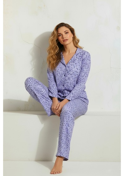 Süet Gömlek Pijama Takımı 7106 Çiçekli Lila LILA