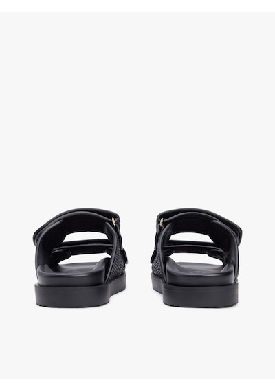 Tommy Hilfiger Double Strap Raffıa Sandal Kadın Siyah Terlik - Fw0fw09122