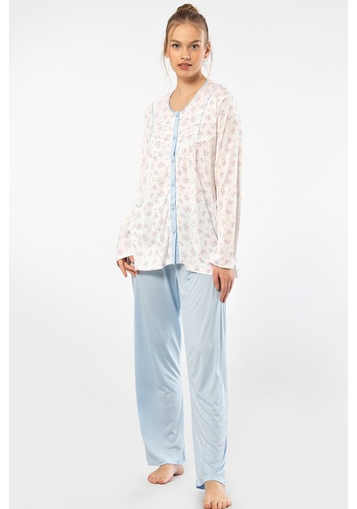 Empirme Düğmeli Battal Uzun Kollu Pijama Takım 3367/mavi Mavi