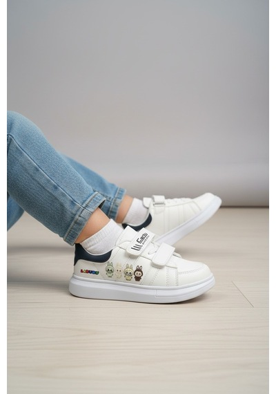 Enoch Karakter Figürlü Cırt Cırtlı Çocuk Sneaker Beyaz - Siyah