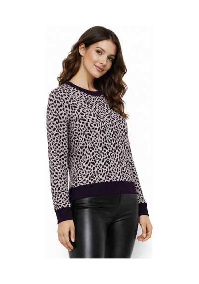 Gürkan Kadın Leopar Desen Triko Kazak Bgl-st05284 Mor