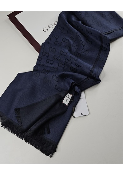 Miorel Scarfs İnce Kumaş G Desen Pamuklu Şal Yün İpek Şal 4 Mevsim Çift Taraflı Lacivert