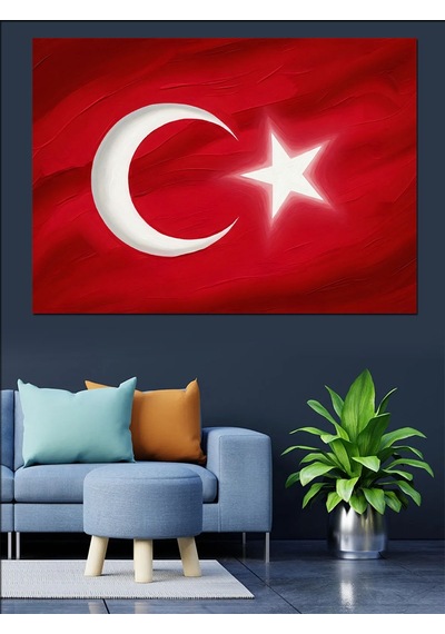 Ahşap Tablo Kırmızı Zemin Üzerinde Türk Bayrağı İstanbul Tabloları