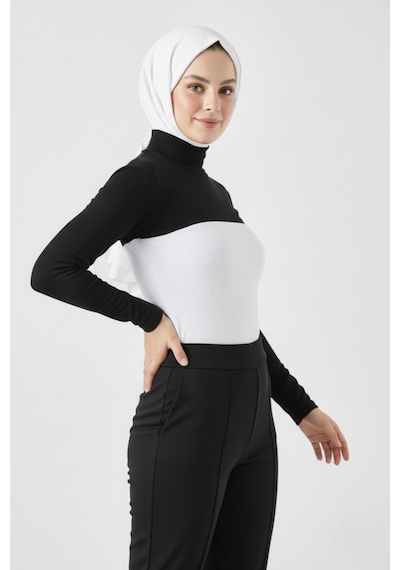A02teks Dik Yaka Boyunluklu Kolluk Uzun Kollu Boyunluk Tesettür Boyunluk Balıkçı Yaka Bodysuit Siyah