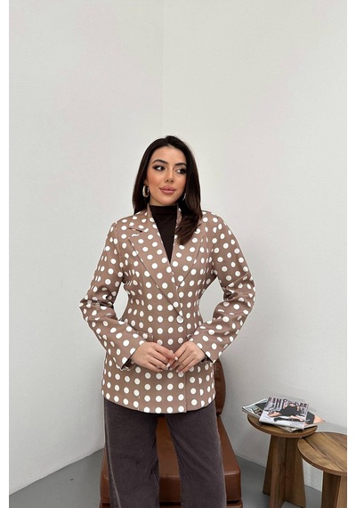Cemo Kadın Puantiyeli Tek Düğmeli Blazer Ceket Camel