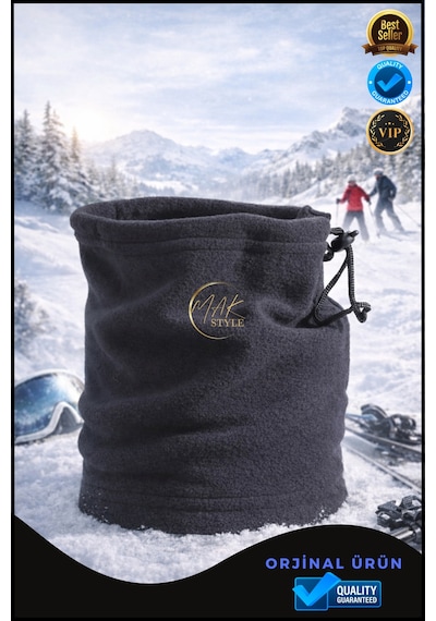 Overpet Yetişkin Polar Boyunluk Ayarlanabilir, Çok Amaçlı Boyunluk & Bere Siyah