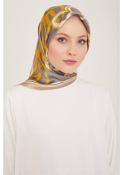 Armine Twill İpek Eşarp Gri, Sarı 9123-38