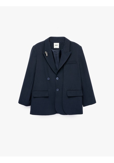 Koton Kruvaze Yaka Uzun Kollu Metal Aksesuarlı Blazer Ceket Lacivert Çizgili 7wak50054uw