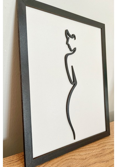 Klks521a - Modern Siyah Çerçeveli Kadın Silüetli Ahşap Tablo 3d Katmanlı Dekor 25x20 Cm