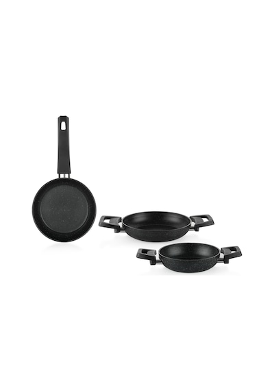 Schafer Black Stone 3 Lü Tava + Sahan Seti-siyah Siyah