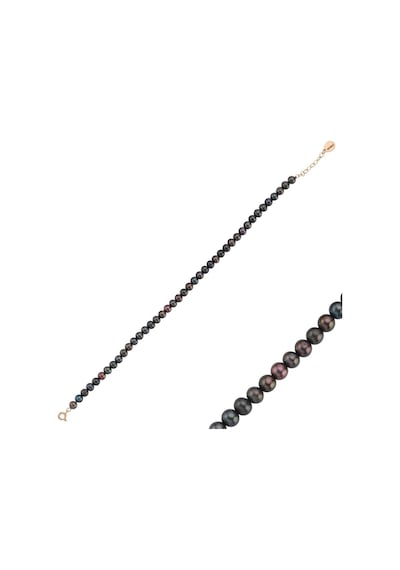 5,5 Mm Siyah İnci Bileklik 19 Cm / Rose Gümüş