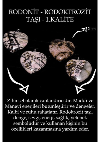 Erilsa Sertifikalı Kalp Model Rodonit Taşı Kolye Rodokrozit Taşı Çok Renkli