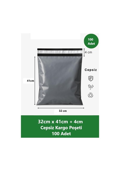 Cepsiz Kargo Poşeti 32 X 41+4 Cm 100 Adet Siyah