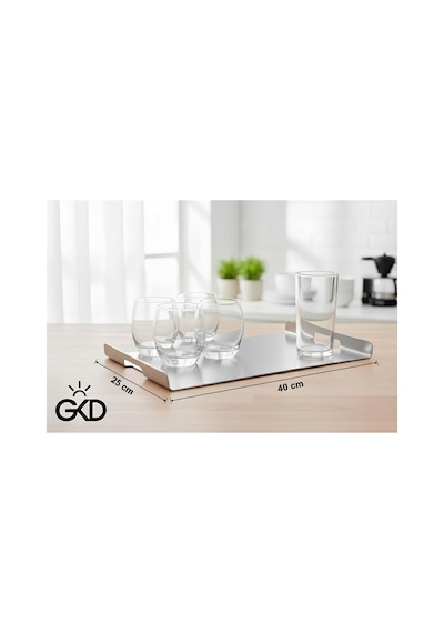 Gkd 304 Kalite Paslanmaz Çelik Bükümlü Çok Amaçlı Sunum Tepsisi 25x40cm Gri