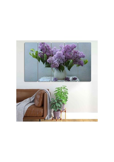 Mor Saksıda Çiçek - 5 Parçalı Tablo Görsel - 702504113 Görsel
