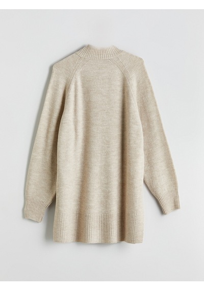 Lcw Modest Ekru Dik Yaka Oversize Kadın Triko Tunik