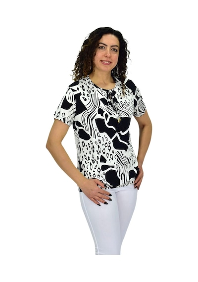 Linsolita Kadın Kısa Kol Baskılı Bluz Bgl-st04701 Siyah