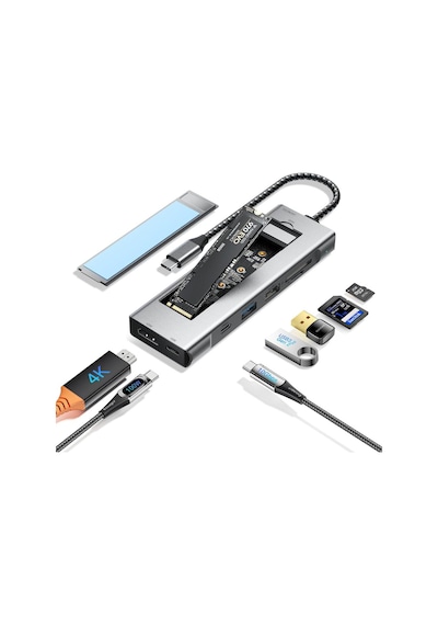 8-in-1 Usb-c Hub M.2 Nvme/sata Ssd Muhafaza Disk Kutusu 10gbps, 4k Hdmı, Pd100w