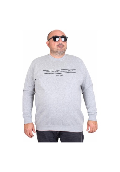 Moc Grande Mocgrande Erkek Büyük Beden Sıfır Yaka 3ip Sweat Original 24203 Grı Melanj Gri Melanj