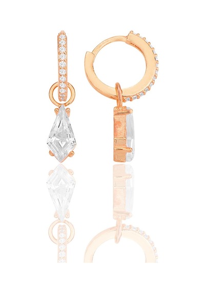 Söğütlü Silver Gümüş Rose Kristal Kesim Zirkon Taşlı Halka Küpe