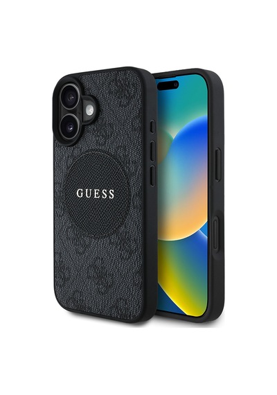 Apple Uyumlu iPhone 16 Kılıf Guess Lisanslı Magsafe Şarj Özellikli Yazı Logolu Circle Classic Kapak Siyah
