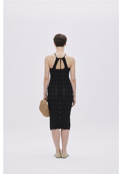 Sherin Siyah Halter Yaka Midi Triko Elbise-siyah Siyah