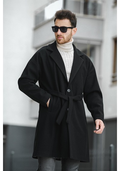 Oksit Layun Erkek Kemerli Oversize Rahat Kesim Kaşe Kaban Palto 001