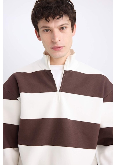 DeFacto Boxy Fit Fermuarlı Dik Yaka Çizgili Sweatshirt C7045AX24AUBN497 Kahve Kahverengi DeFacto Boxy Fit Fermuarlı Dik Yaka Çizgili Sweatshirt C7045AX24AUBN497 Kahve Kahverengi