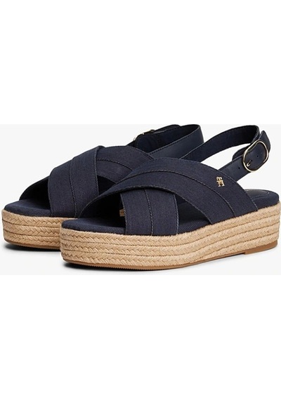 Tommy Hilfiger Denım Espadrılle Platform Sandal Siyah